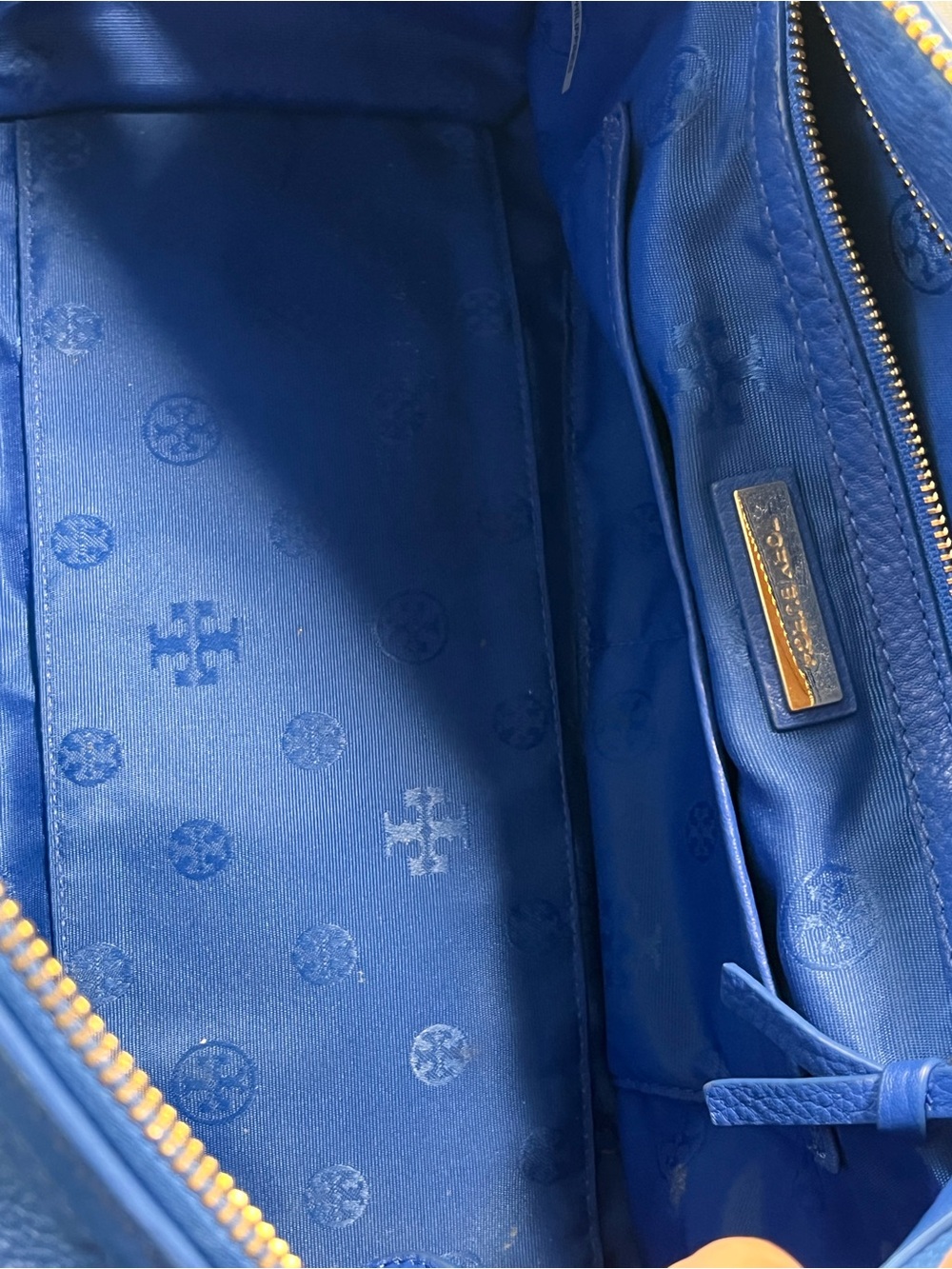 Tory Burch Blue Leather Satchel with Gold Logo - Picture 9 of 10